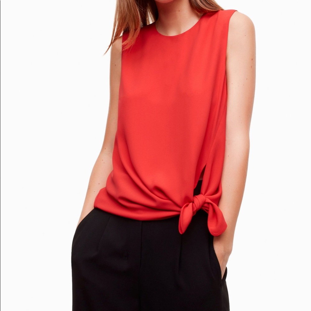 Babaton sleeveless crew neck tie hem top red sz S